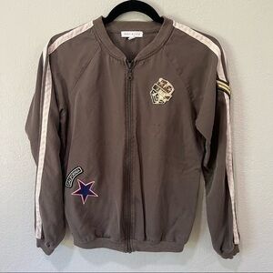 OLIVE racing patchwork designer windbreaker, XS, stars California army patches